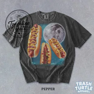 Funny Three Hot Dog Moon Graphic T-Shirt