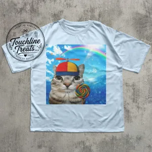 Funny Propeller Hat Cat Graphic T-Shirt