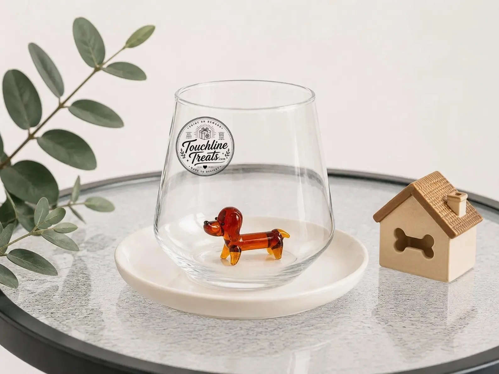 Cute Dachshund Figurine Clear Glass Drinking Cup