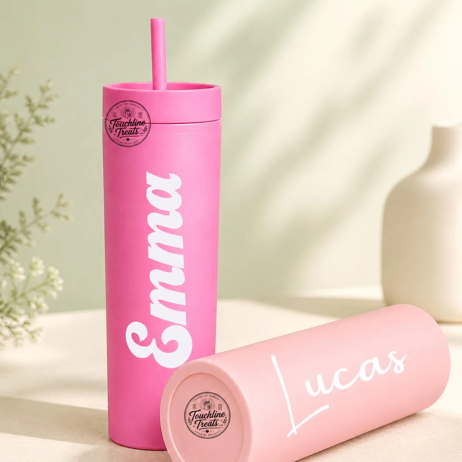 Personalized Custom Name Matte Pink Skinny Tumbler