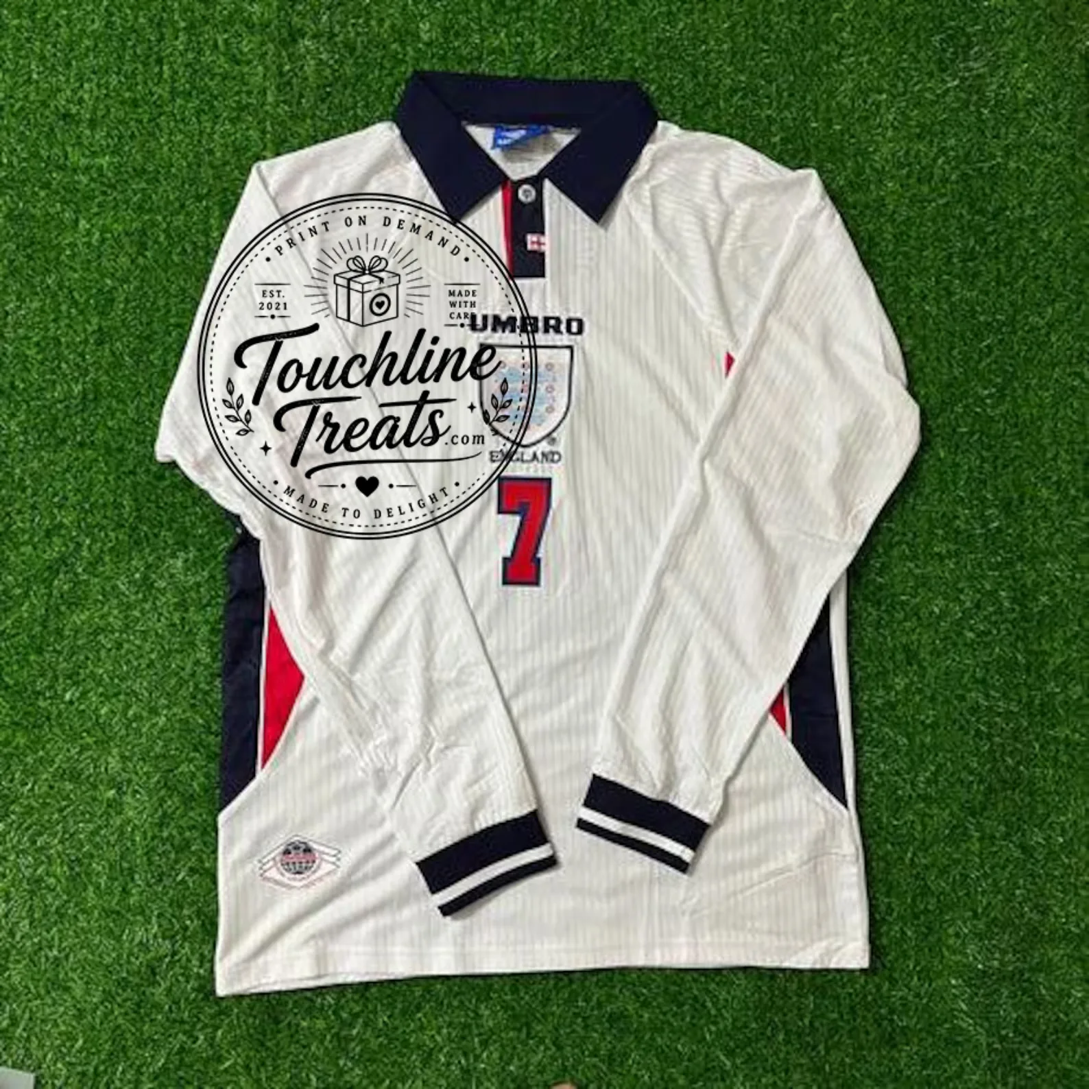 Retro Vintage White Long Sleeve Football Jersey Number 7
