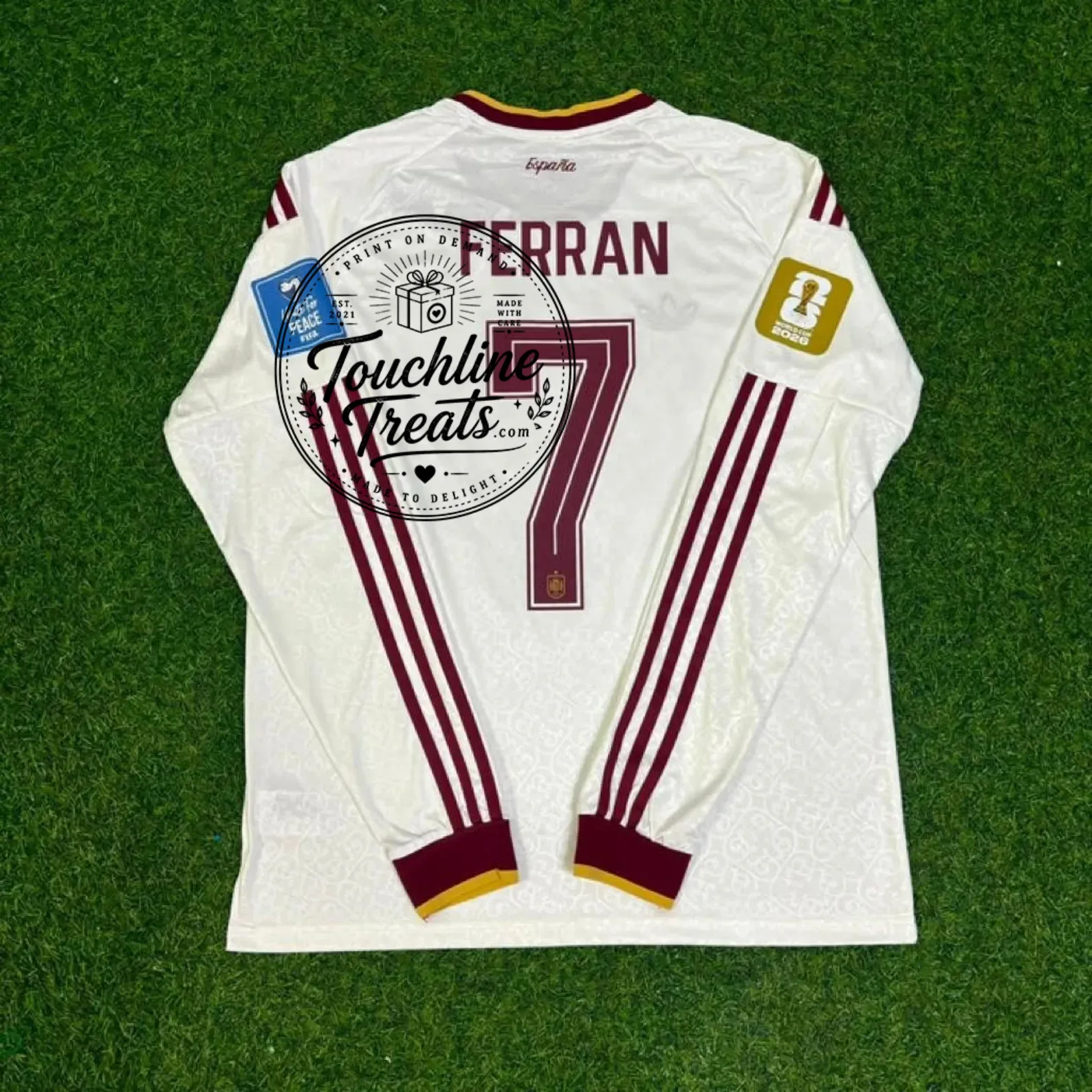 Spain Ferran Number 7 White Long Sleeve Soccer Jersey